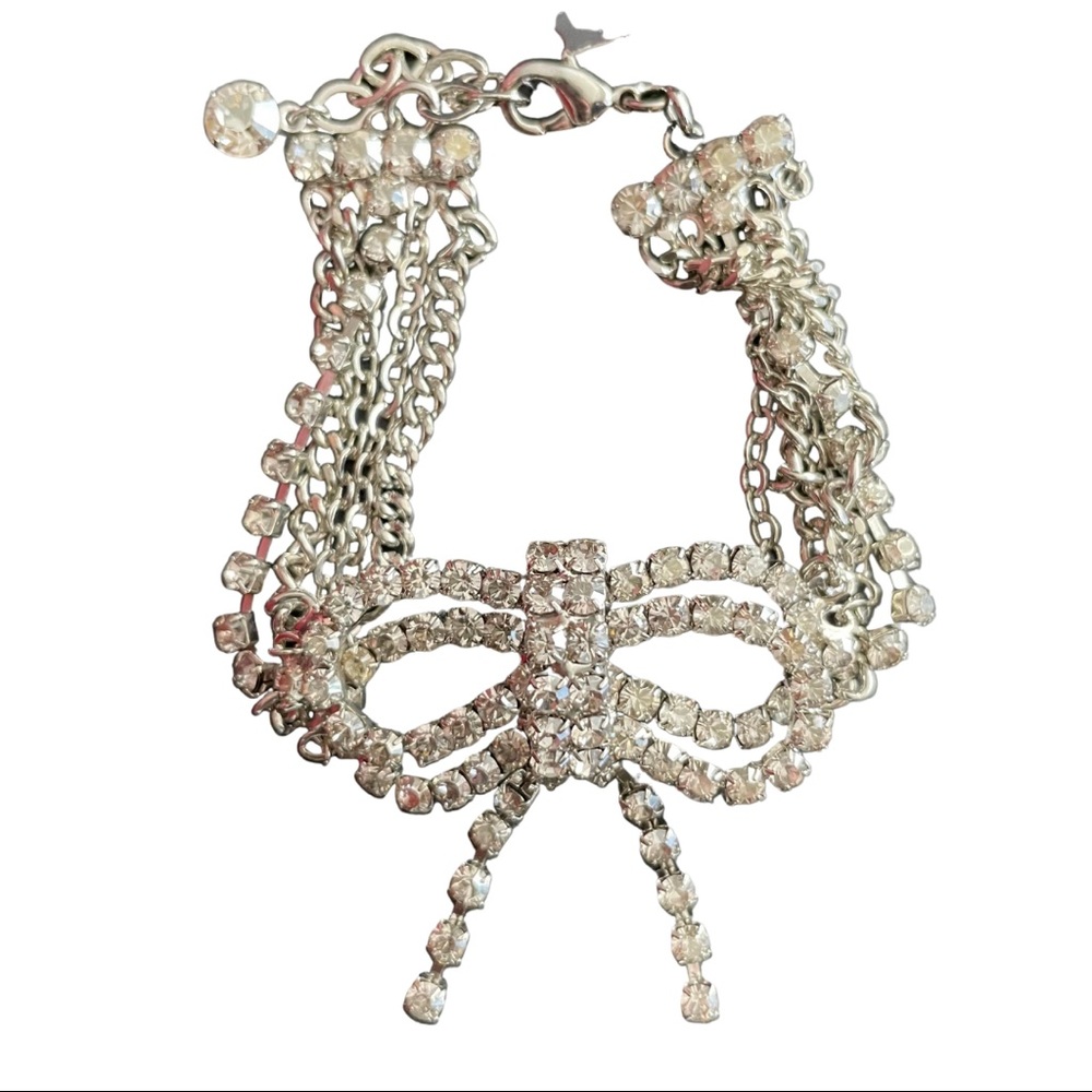 Crystal Silver Bow Tie Chain Bracelet